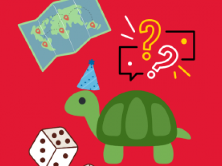 AAAS Game Night on Thursday, December 11th from 5pm - 8pm. Please join us for evening of fun games, prizes, and food. There is a picture of a turtle with a party hat on. 