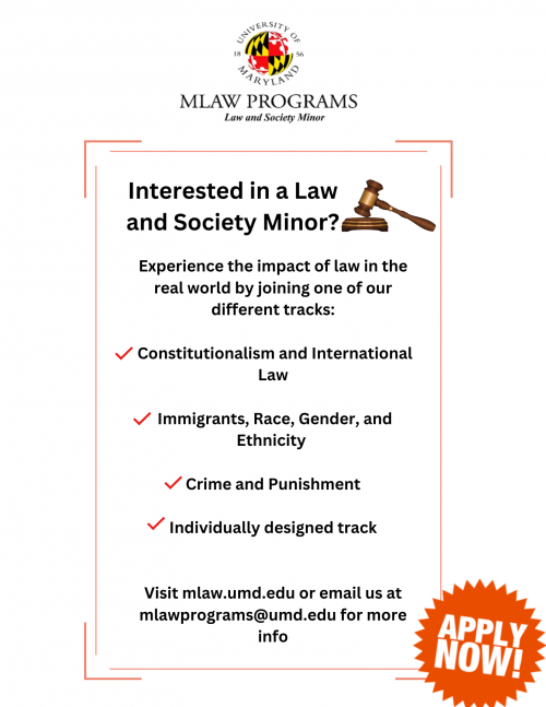 MLAW Programs Law & Society Minor Application Flyer