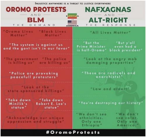 Screengrab of social media post comparing the Oromo Protests and Black Lives Matter movement.