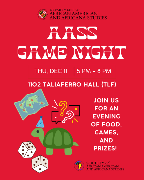 AAAS Game Night on Thursday, December 11th from 5pm - 8pm. Please join us for evening of fun games, prizes, and food. There is a picture of a turtle with a party hat on. 