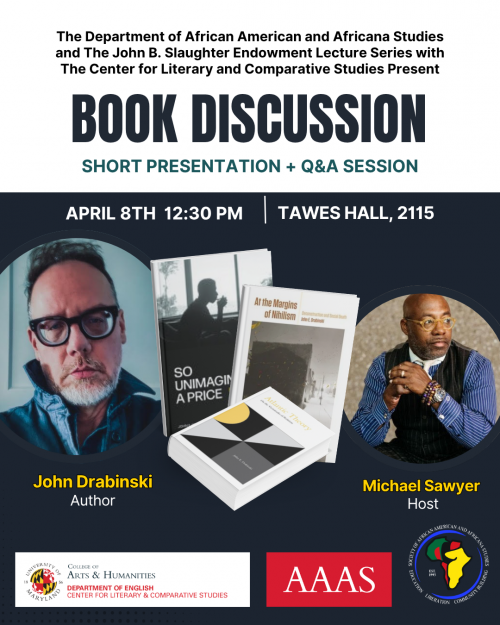 Book discussion with John Drabinski and Michael Sawyer on April 8th at 12:30pm=