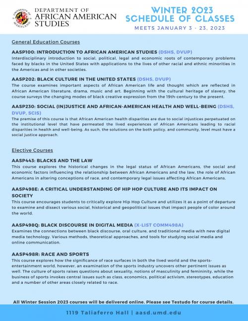 AASD Winter 2023 AASD Courses