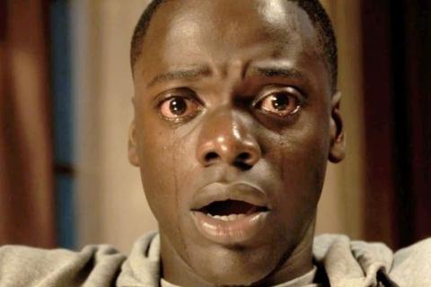 Daniel Kaluuya with tear down face in sunken place from Get Out