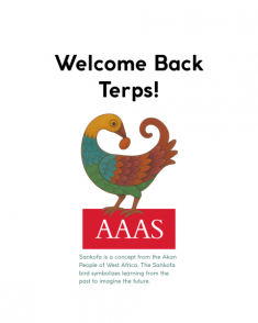 A sankofa bird on top of the AAAS Logo; The AAAS Logo is a red rectangle with the letters AAAS inside. 